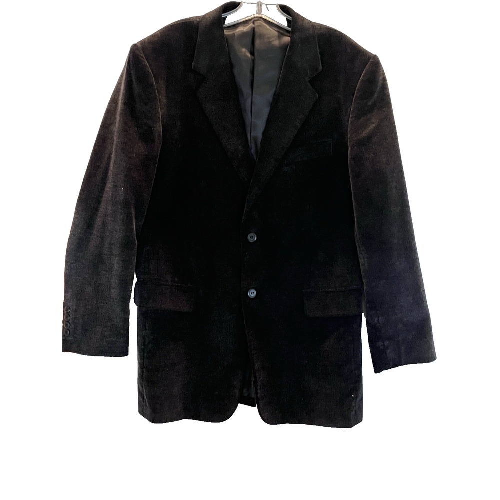 Alan Flusser Mens Black Corduroy Blazer Two Button Sport Coat Jacket Cotton 40R